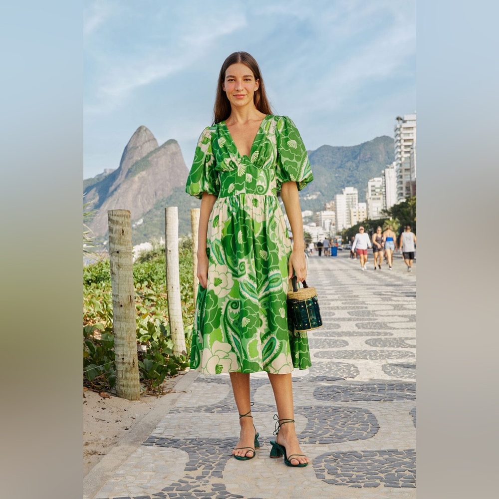 NWT FARM Rio Green Floral Midi Dress